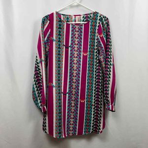 Francesca's Bird Cage Label Aztec Shift Long Sleeve Tunic Shirt Blouse Sz Small